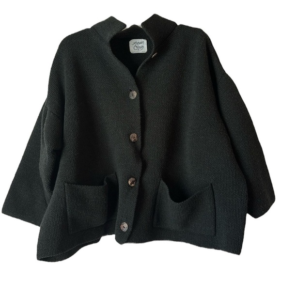 Vintage Margaret O'Leary Wool Blend Boxy Knit Oversized Cardigan in Black - Picture 1 of 13